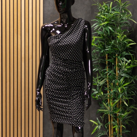 Love & Design Black Polka Dot Dress One Shoulder, Size L - Picture 1 of 4